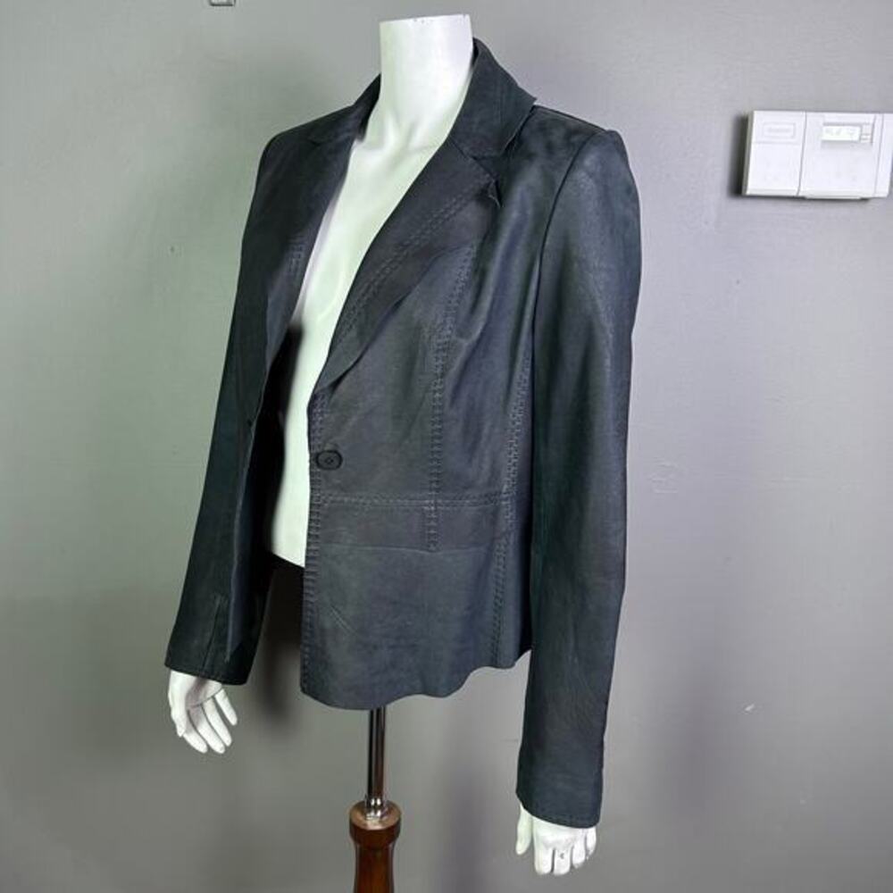 Elie Tahari jacket Medium Lamb Leather blazer black office minimalist‎ luxury